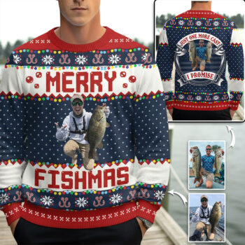 Custom Fishing Photo Ugly Christmas Sweater - Merry Fishmas Gift for Fishermen