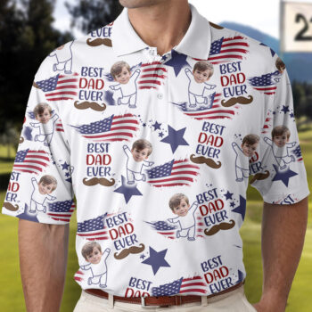 Custom Photo Best Dad Ever USA Flag Polo Shirt - Personalized Father's Day Gift