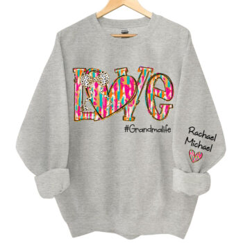 Love Grandma Life Clipart Sweatshirt - Custom Grandkids Names On Sleeve Personalized Gift