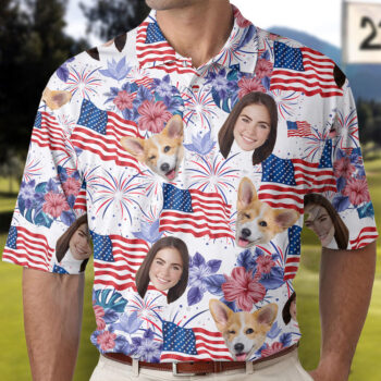 Personalized 4th of July Polo Shirt - Custom Face Photo Independence Day Gift