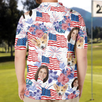 Personalized 4th of July Polo Shirt - Custom Face Photo Independence Day Gift