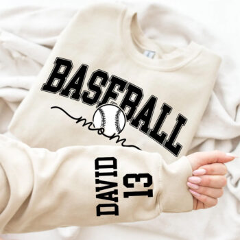 Personalized Baseball Mom Sweatshirt - Kids Name On Sleeve Fall Game Day Gift