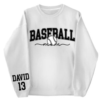 Personalized Baseball Mom Sweatshirt - Kids Name On Sleeve Fall Game Day Gift