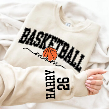 Personalized Basketball Mom Sweatshirt - Kids Name On Sleeve Fall Game Day Gift
