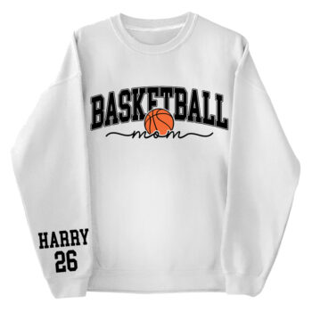 Personalized Basketball Mom Sweatshirt - Kids Name On Sleeve Fall Game Day Gift