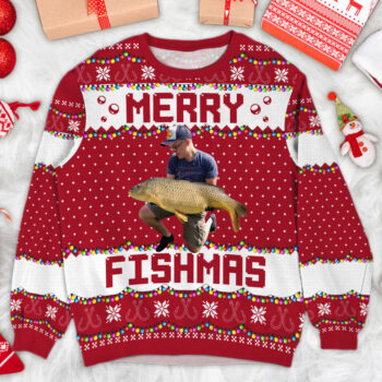 Personalized Photo Ugly Sweater - Merry Fishmas Gift for Fishing Lovers