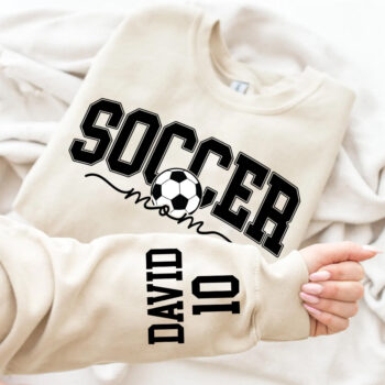Personalized Soccer Mom Sweatshirt - Kids Name On Sleeve Fall Game Day Gift