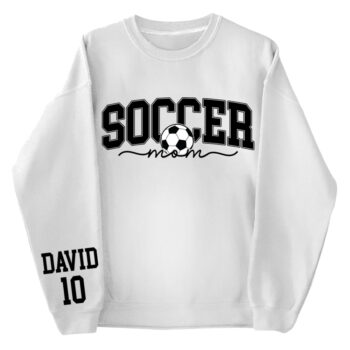 Personalized Soccer Mom Sweatshirt - Kids Name On Sleeve Fall Game Day Gift