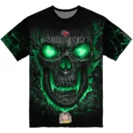 back to school 3d tshirt fiery skull green black best selling.webp