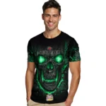 back to school 3d tshirt fiery skull green black best selling.webp