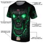 back to school 3d tshirt fiery skull green black best selling.webp