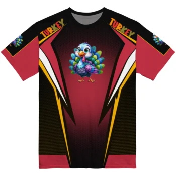 cute turkey 3d tshirt custom bold symmetry motif red black best selling.webp