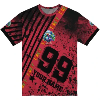 cute turkey 3d tshirt custom splatter art motif red black best selling.webp