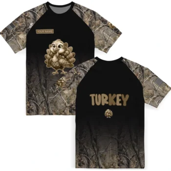 cute turkey 3d tshirt custom tree branches design black fashion forward.webp