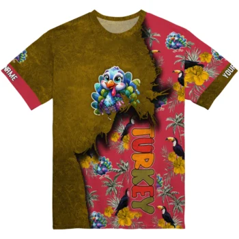 cute turkey 3d tshirt custom tropical scene red best selling.webp