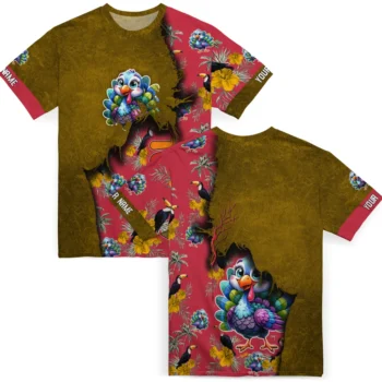 cute turkey 3d tshirt custom tropical scene red fashion forward.webp