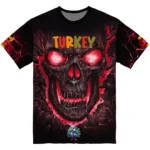 cute turkey 3d tshirt fiery skull red black best selling.webp
