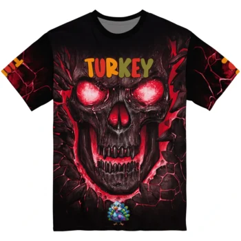 cute turkey 3d tshirt fiery skull red black best selling.webp