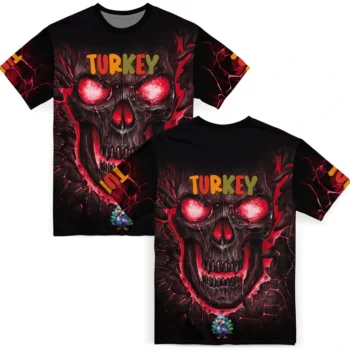 cute turkey 3d tshirt fiery skull red black fashion forward.webp