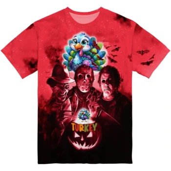 cute turkey 3d tshirt horror icons red black best selling.webp