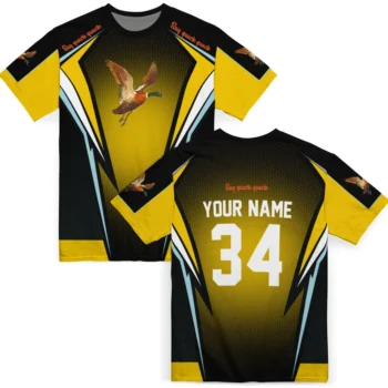 duck mallard bird flight 3d tshirt custom bold symmetry motif yellow black fashion forward.webp