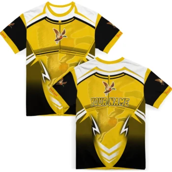 duck mallard bird flight 3d tshirt custom futuristic armor yellow black white fashion forward.webp