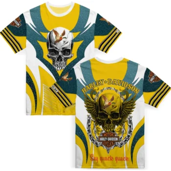 duck mallard bird flight 3d tshirt custom skull emblem yellow white fashion forward.webp