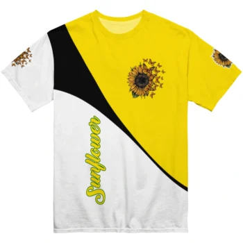 sunflower logo 3d tshirt abstract curve yellow white best selling.webp