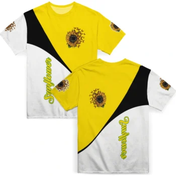 sunflower logo 3d tshirt abstract curve yellow white fashion forward.webp