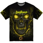 sunflower logo 3d tshirt fiery skull yellow black best selling.webp