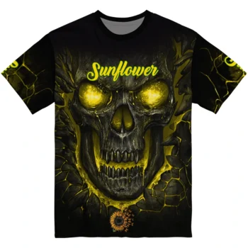 sunflower logo 3d tshirt fiery skull yellow black best selling.webp