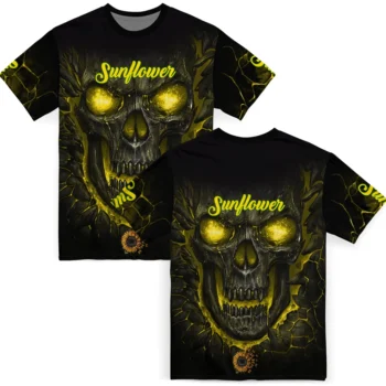 sunflower logo 3d tshirt fiery skull yellow black fashion forward.webp