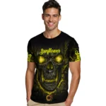 sunflower logo 3d tshirt fiery skull yellow black best selling.webp
