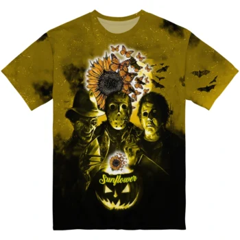 sunflower logo 3d tshirt horror icons yellow black best selling.webp