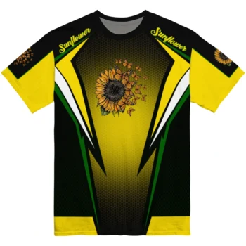 sunflower logo 3d tshirt personalized bold symmetry motif yellow black best selling.webp