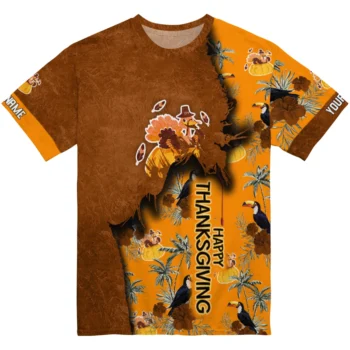 thanksgiving turkey 3d tshirt customized tropical scene yellow best selling.webp