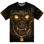 thanksgiving turkey 3d tshirt fiery skull yellow black best selling.webp