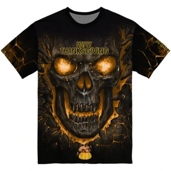 thanksgiving turkey 3d tshirt fiery skull yellow black best selling.webp