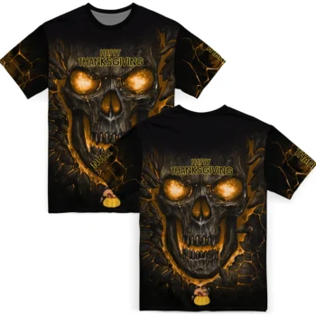 thanksgiving turkey 3d tshirt fiery skull yellow black fashion forward.webp