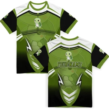 turtle logo 3d tshirt customized futuristic armor green black white fashion forward.webp