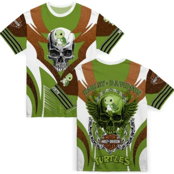 turtle logo 3d tshirt customized skull emblem green white fashion forward.webp