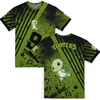 turtle logo 3d tshirt customized splatter art motif green black fashion forward.webp