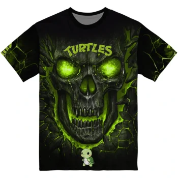 turtle logo 3d tshirt fiery skull green black best selling.webp